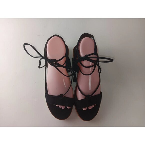 Frye Sandals Women 8M Miranda Shoes Black Leather Gladiator Ankle Strap Wedge - Picture 2 of 11